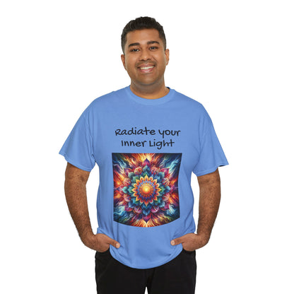 Mandala Sun Design Unisex T-Shirt - 'Radiate Your Inner Light' - 100% Cotton Fabric - Comfortable Tee