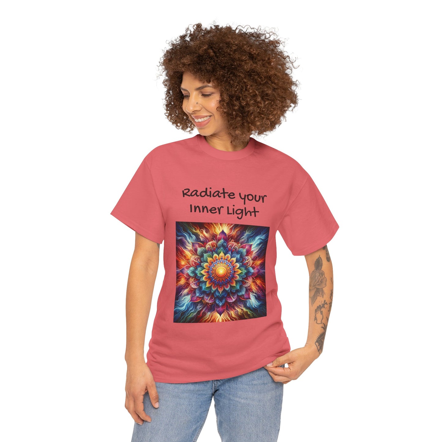 Mandala Sun Design Unisex T-Shirt - 'Radiate Your Inner Light' - 100% Cotton Fabric - Comfortable Tee