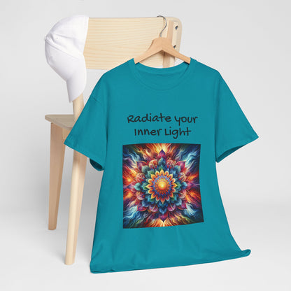 Mandala Sun Design Unisex T-Shirt - 'Radiate Your Inner Light' - 100% Cotton Fabric - Comfortable Tee