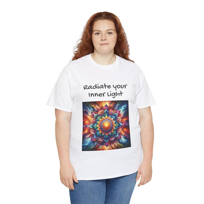 Mandala Sun Design Unisex T-Shirt - 'Radiate Your Inner Light' - 100% Cotton Fabric - Comfortable Tee