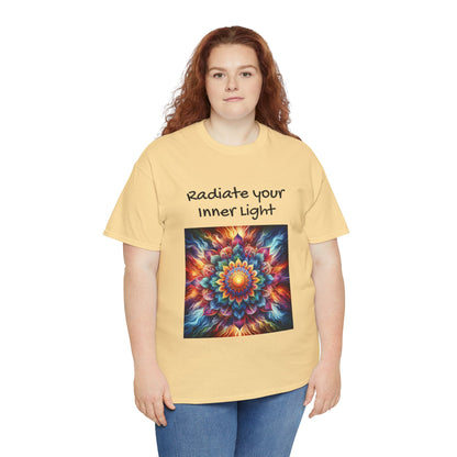 Mandala Sun Design Unisex T-Shirt - 'Radiate Your Inner Light' - 100% Cotton Fabric - Comfortable Tee