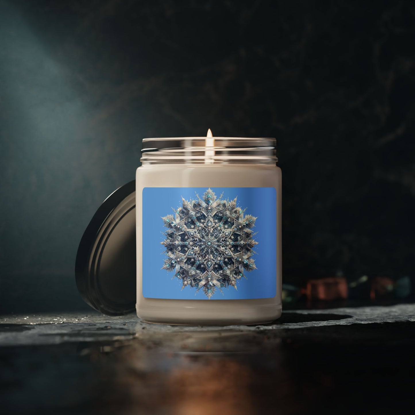 Crystalline Sacred Geometry Snowflake Candle – ‘Purity and Divine Order’ Scented Soy Candle, 9oz