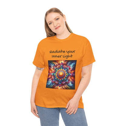 Mandala Sun Design Unisex T-Shirt - 'Radiate Your Inner Light' - 100% Cotton Fabric - Comfortable Tee