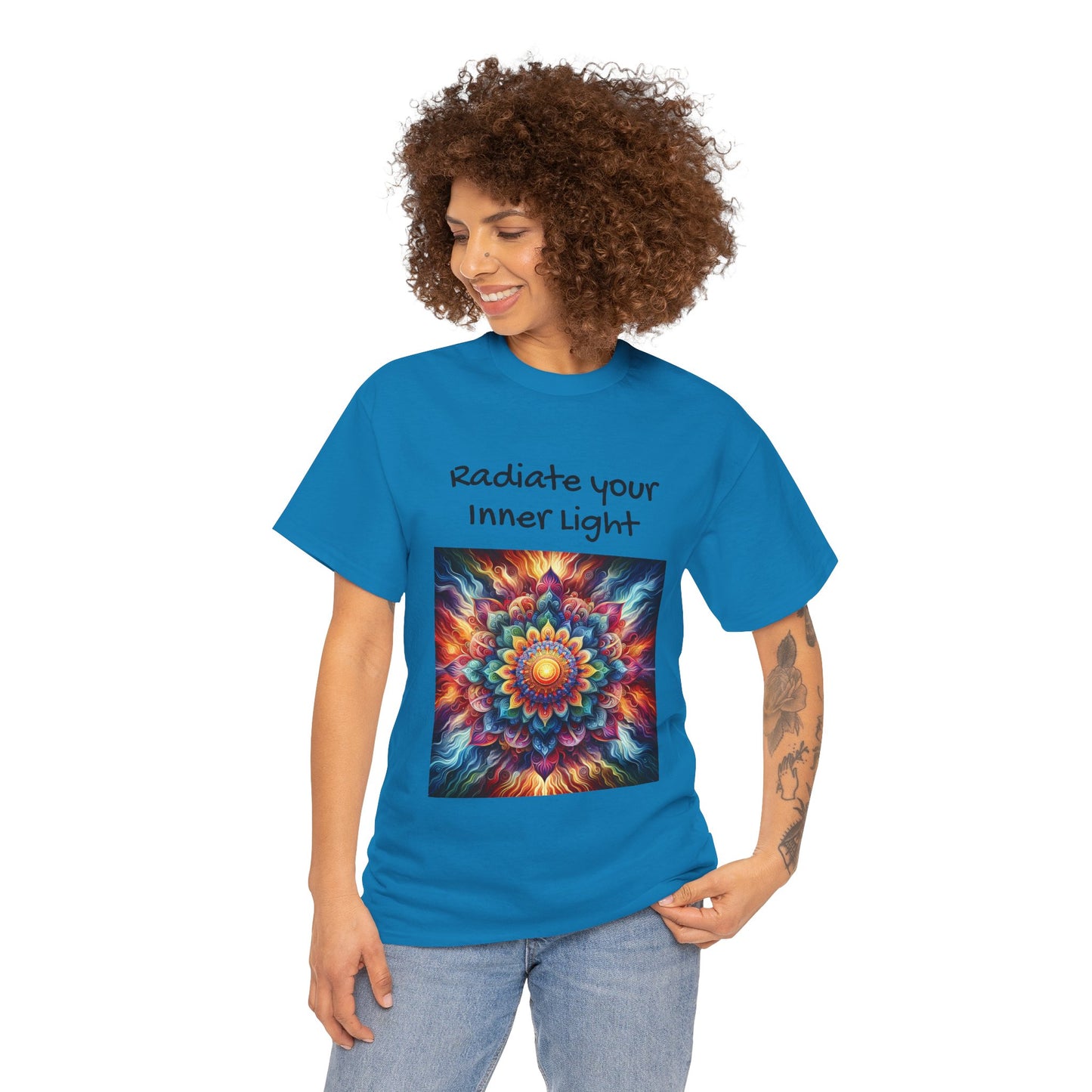 Mandala Sun Design Unisex T-Shirt - 'Radiate Your Inner Light' - 100% Cotton Fabric - Comfortable Tee