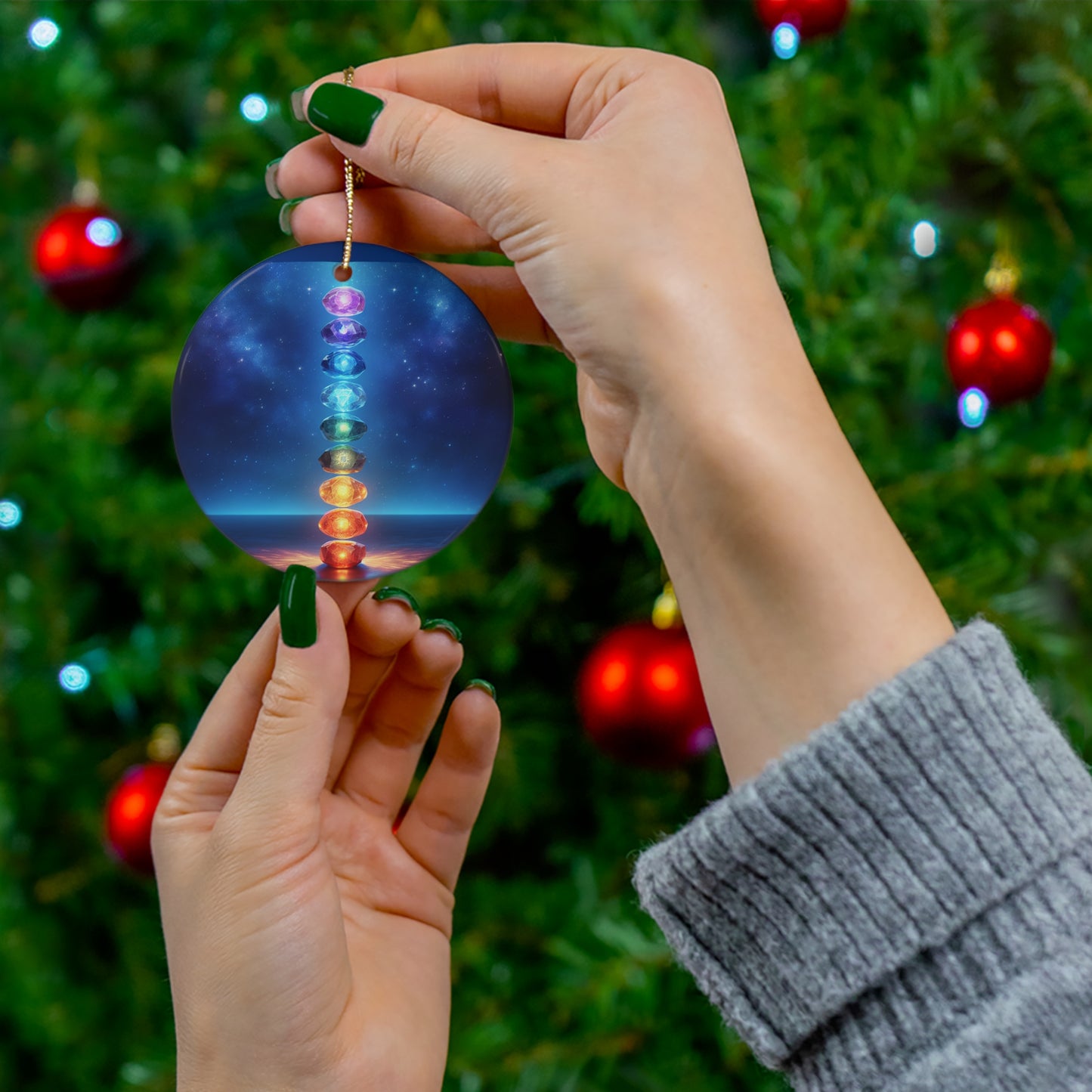 'Energy in Every Beam' Glowing Chakra Stones Ceramic Ornament