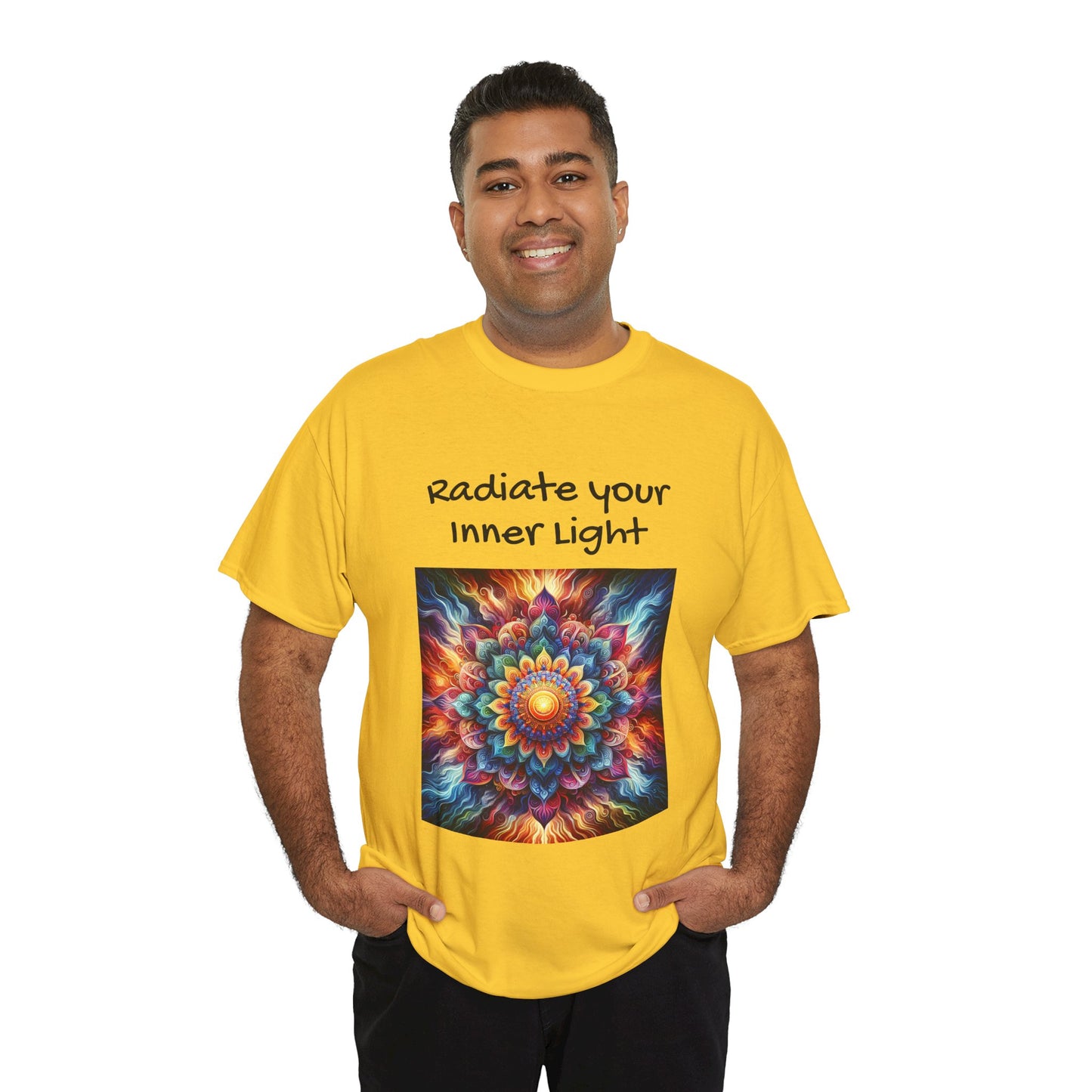 Mandala Sun Design Unisex T-Shirt - 'Radiate Your Inner Light' - 100% Cotton Fabric - Comfortable Tee