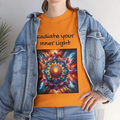 Mandala Sun Design Unisex T-Shirt - 'Radiate Your Inner Light' - 100% Cotton Fabric - Comfortable Tee