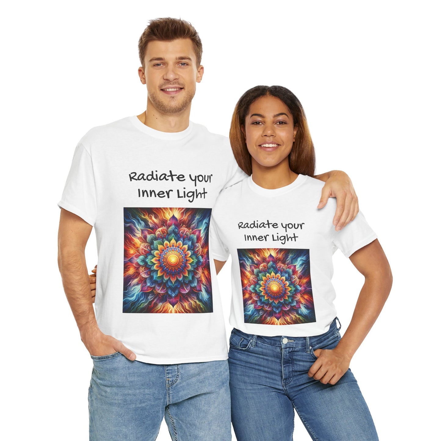 Mandala Sun Design Unisex T-Shirt - 'Radiate Your Inner Light' - 100% Cotton Fabric - Comfortable Tee