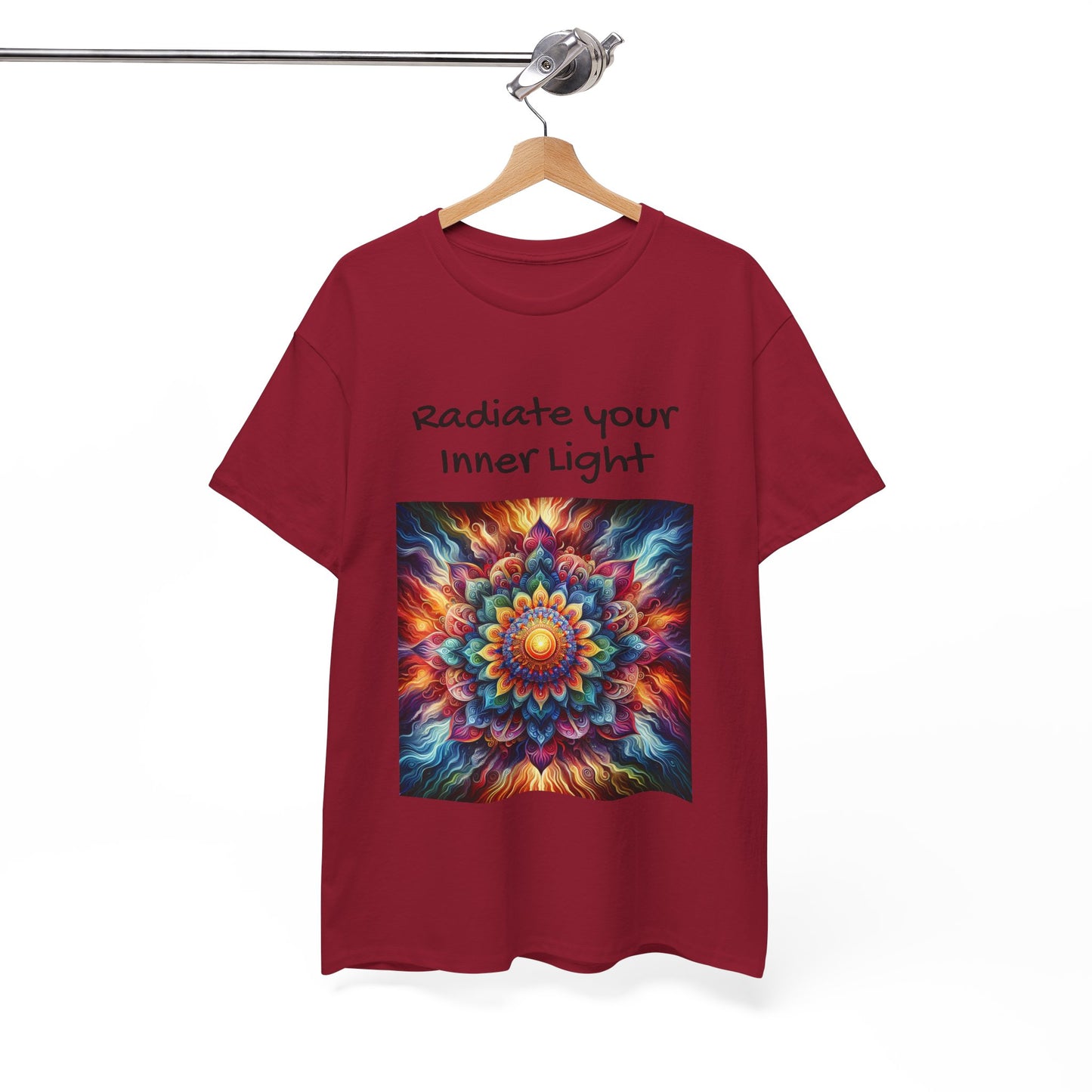 Mandala Sun Design Unisex T-Shirt - 'Radiate Your Inner Light' - 100% Cotton Fabric - Comfortable Tee