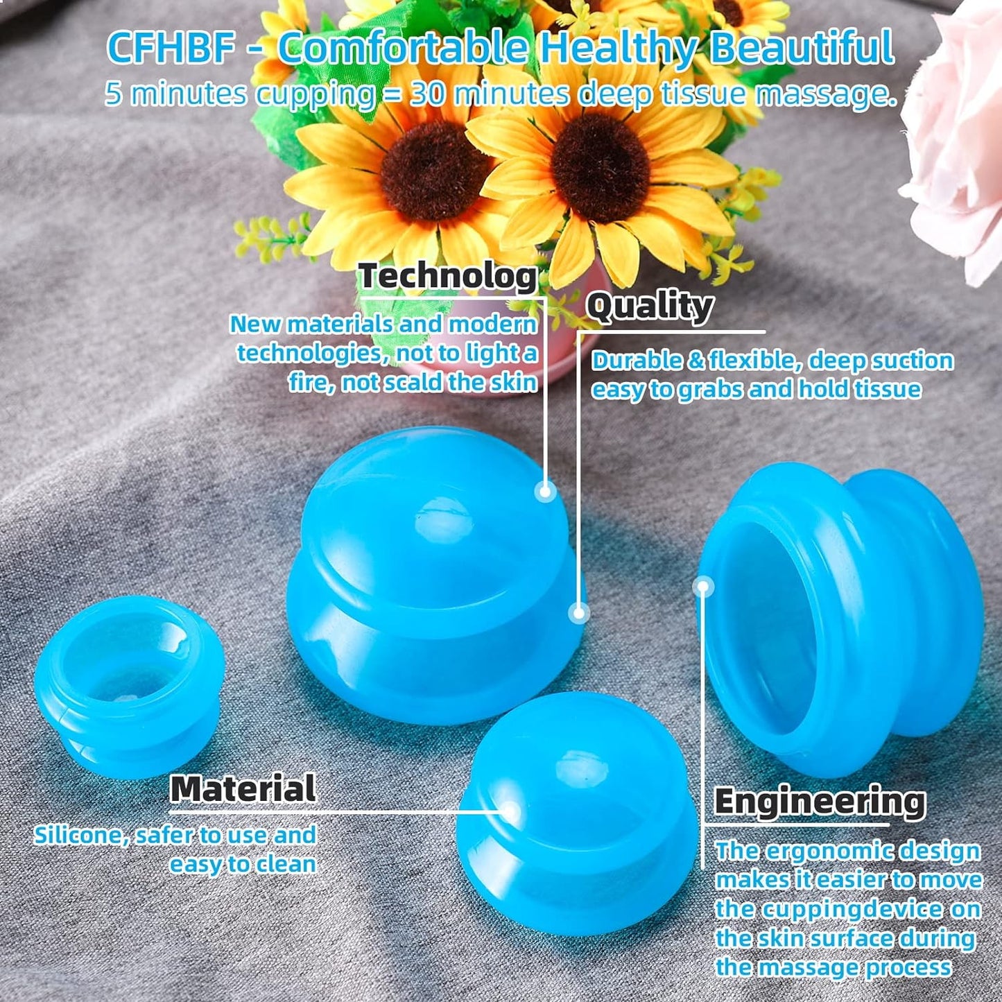 4 Size Silicone Cupping Therapy Sets- Cupping Therapy Professional Studio and Home Use Cupping Set, Stronger Suction Best for Myofascial Massage, Muscle, Nerve, Joint Pain