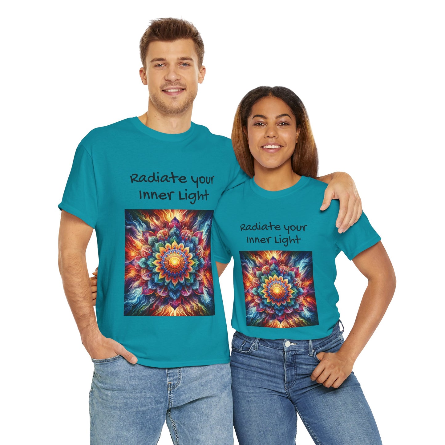 Mandala Sun Design Unisex T-Shirt - 'Radiate Your Inner Light' - 100% Cotton Fabric - Comfortable Tee