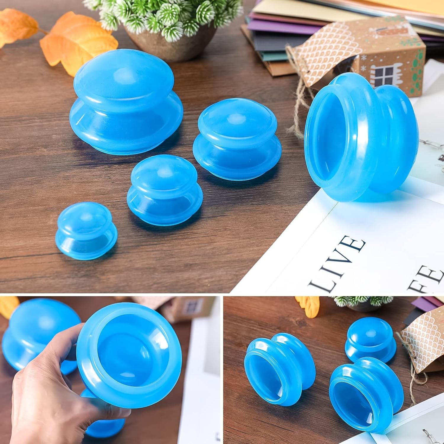 4 Size Silicone Cupping Therapy Sets- Cupping Therapy Professional Studio and Home Use Cupping Set, Stronger Suction Best for Myofascial Massage, Muscle, Nerve, Joint Pain