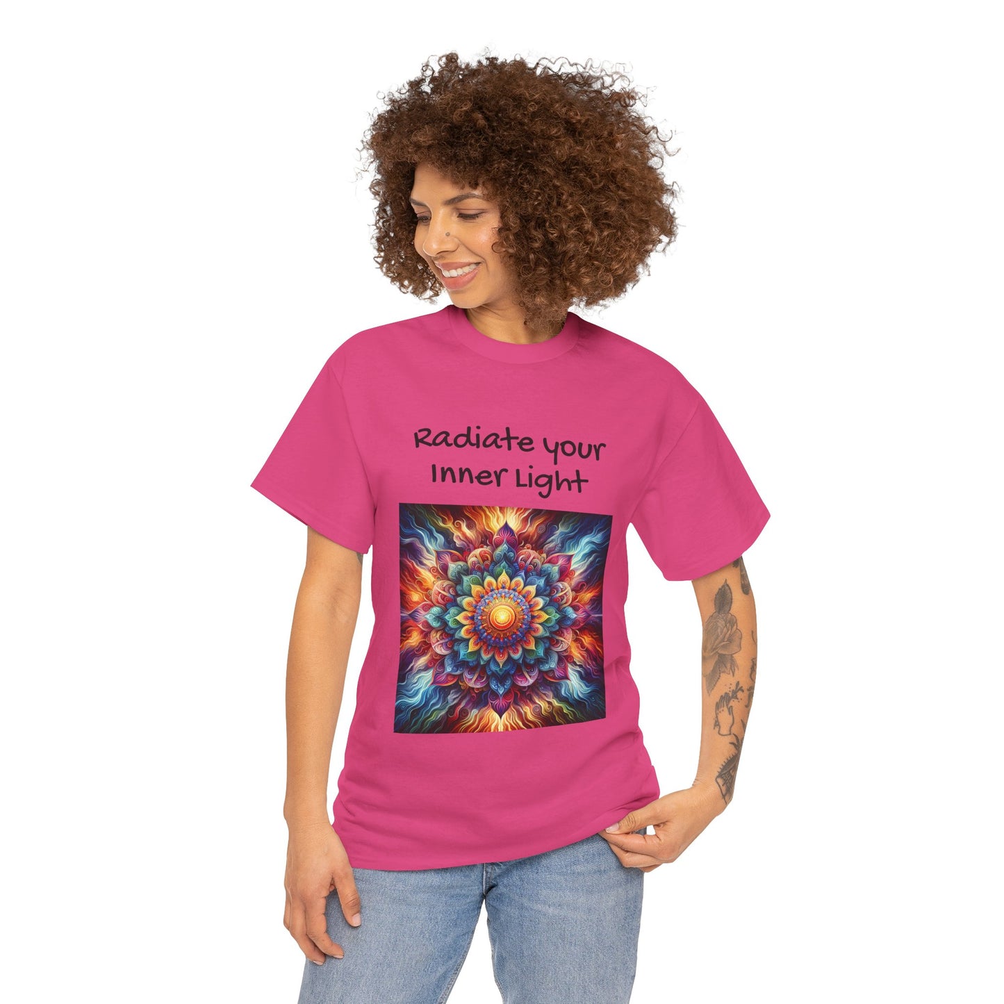 Mandala Sun Design Unisex T-Shirt - 'Radiate Your Inner Light' - 100% Cotton Fabric - Comfortable Tee