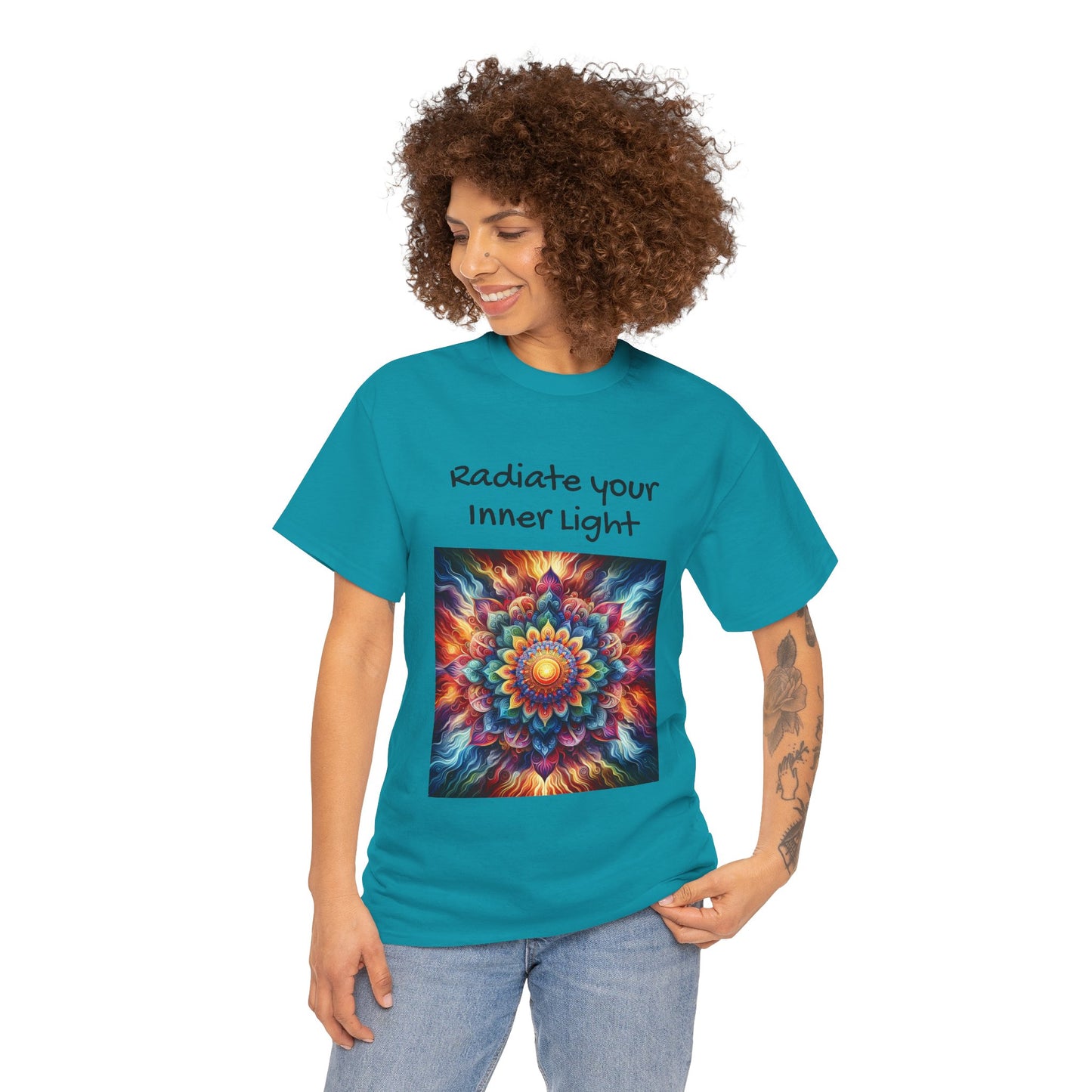 Mandala Sun Design Unisex T-Shirt - 'Radiate Your Inner Light' - 100% Cotton Fabric - Comfortable Tee