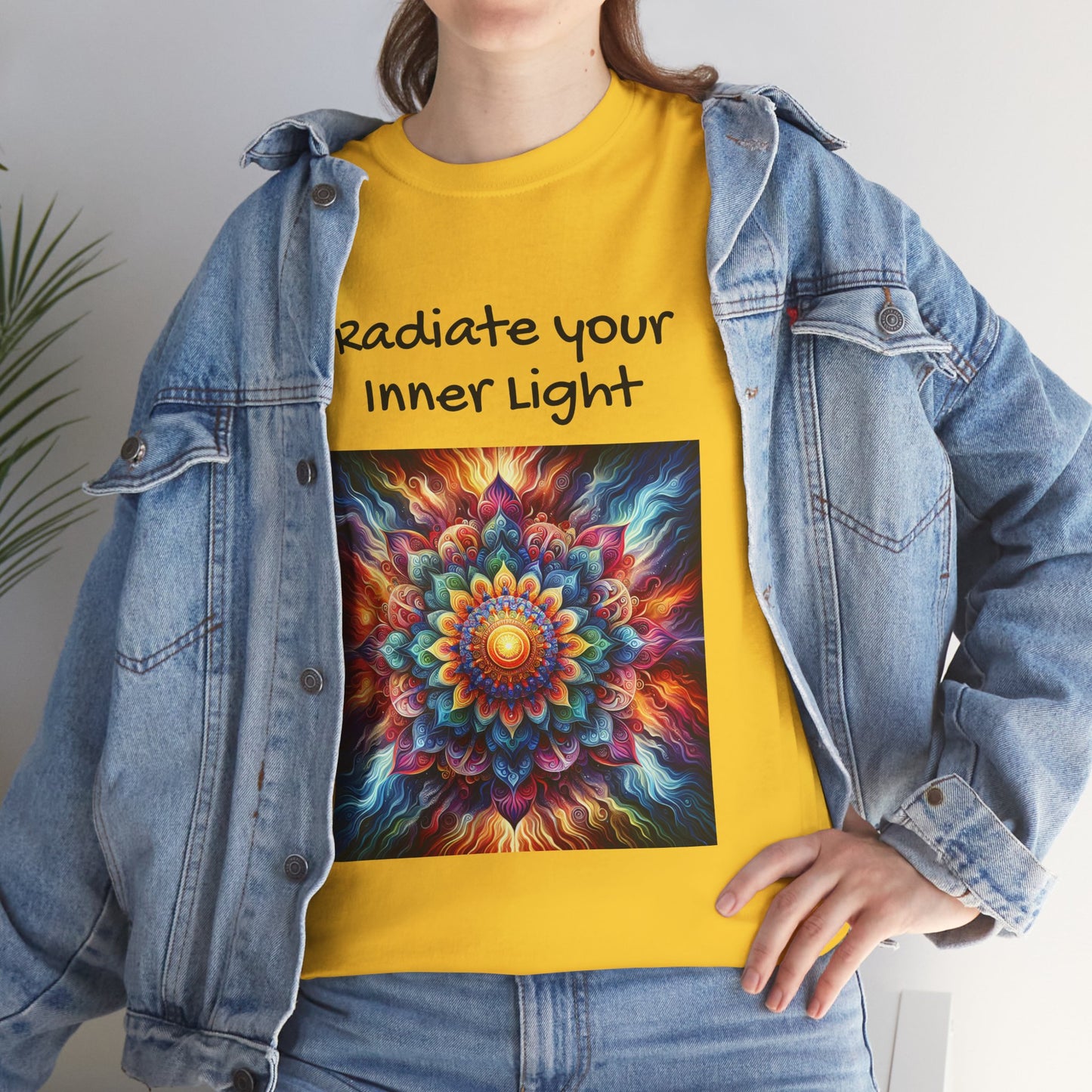 Mandala Sun Design Unisex T-Shirt - 'Radiate Your Inner Light' - 100% Cotton Fabric - Comfortable Tee