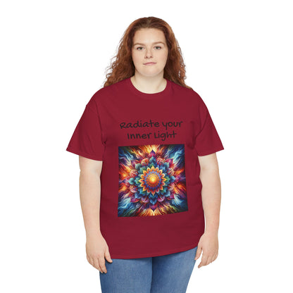 Mandala Sun Design Unisex T-Shirt - 'Radiate Your Inner Light' - 100% Cotton Fabric - Comfortable Tee