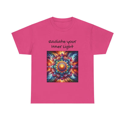 Mandala Sun Design Unisex T-Shirt - 'Radiate Your Inner Light' - 100% Cotton Fabric - Comfortable Tee