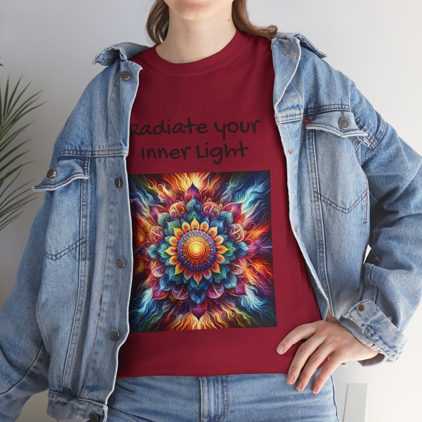 Mandala Sun Design Unisex T-Shirt - 'Radiate Your Inner Light' - 100% Cotton Fabric - Comfortable Tee