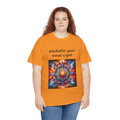 Mandala Sun Design Unisex T-Shirt - 'Radiate Your Inner Light' - 100% Cotton Fabric - Comfortable Tee