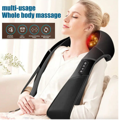 Neck and Shoulder Massager with Soothing Heat 4D Deep Tissue Shiatsu Kneading for Muscle Body Pain Relief for Men, Women Massage Pillow – BLACK