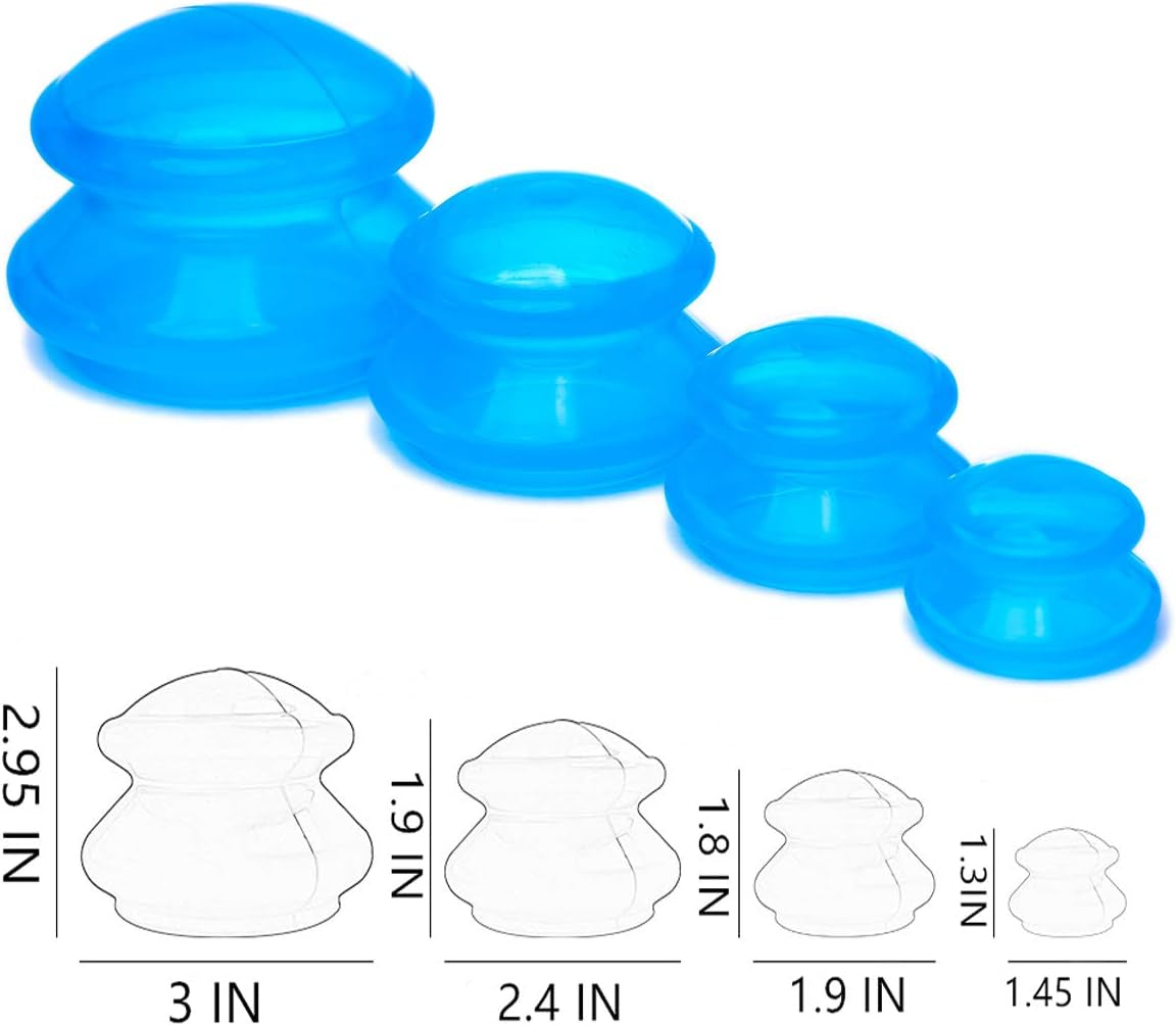 4 Size Silicone Cupping Therapy Sets- Cupping Therapy Professional Studio and Home Use Cupping Set, Stronger Suction Best for Myofascial Massage, Muscle, Nerve, Joint Pain